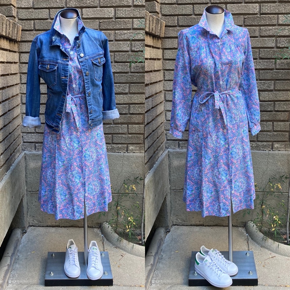 Vintage Nancy Frock Button Down Floral Shirt Dress